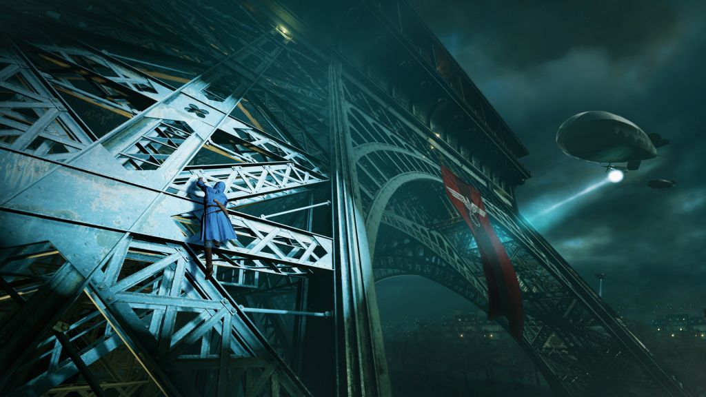 Assassins_Creed_Unity_Time_Anomalies_WW2_Climbing_Eiffel_Tower_with_searchlights_1415412329